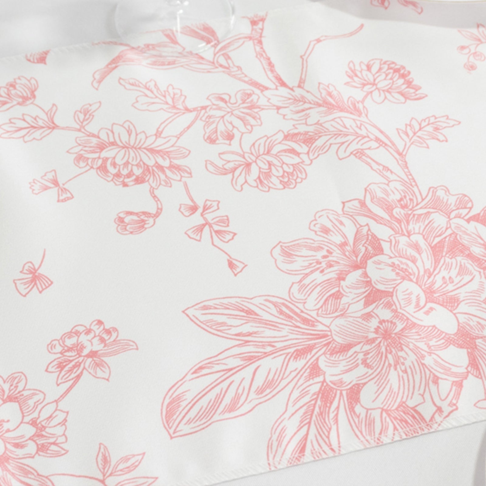 Polyester Table Runner 12"x108" White with Pink French Toile Floral Print Reusable Table Décor