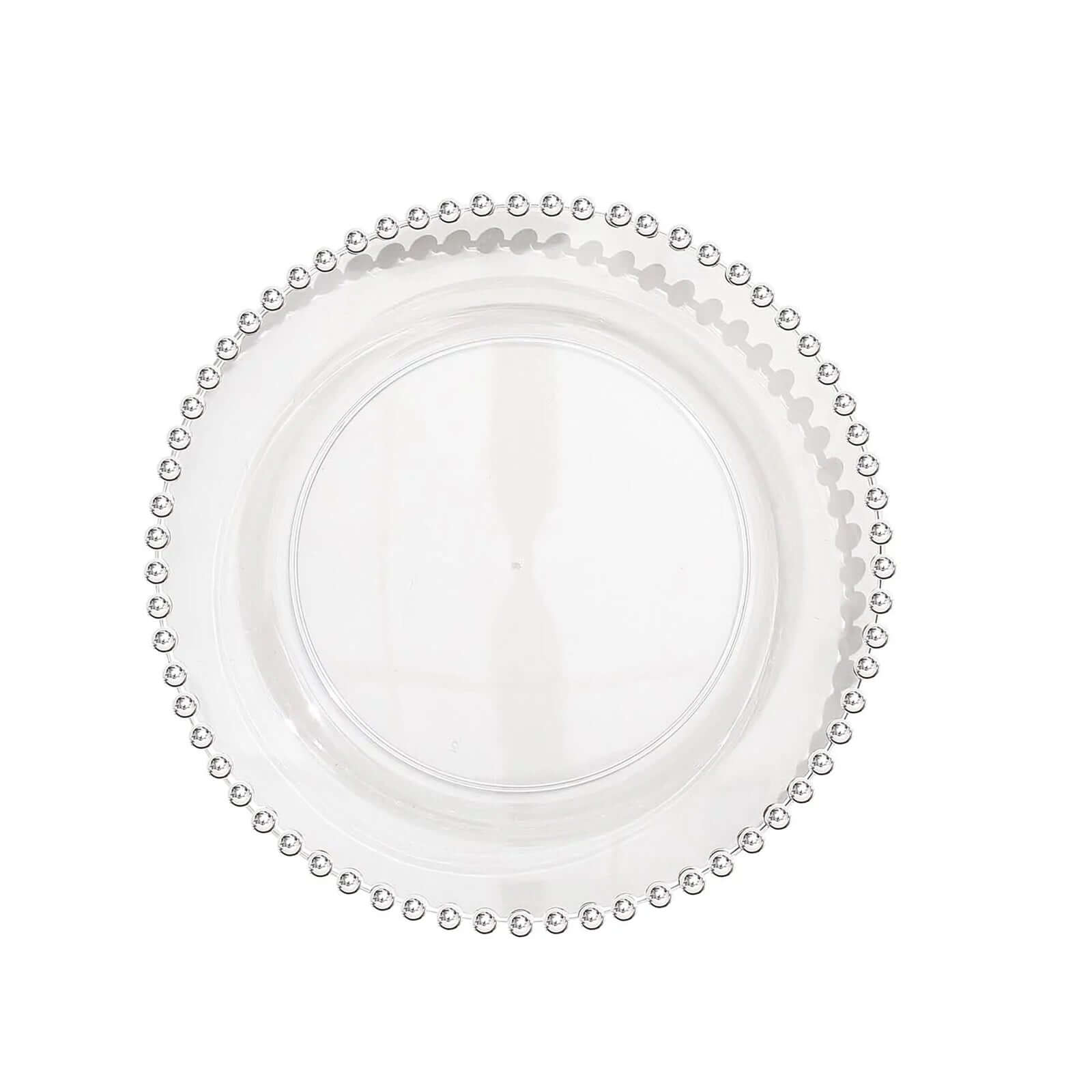 10-Pack Clear Plastic Dessert Plates – 8" Round with Silver Beaded Rim, Disposable for Parties & Events