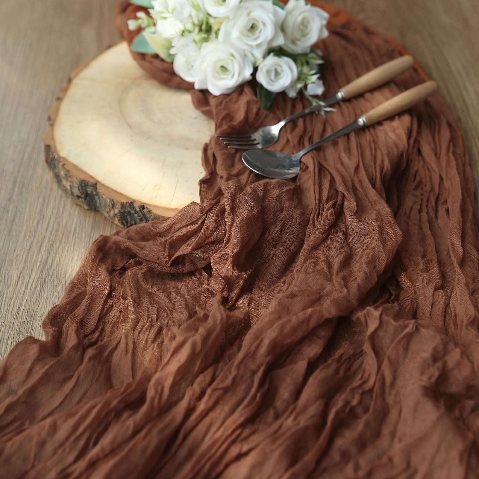 Gauze Cheesecloth 10ft Table Runner Cinnamon Brown - Rustic Boho Style