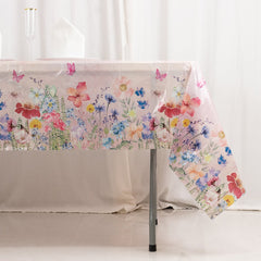 5-Pack Plastic Table Covers Blush Rectangle with Butterfly Floral Print - Decorative PVC Disposable Covers 54"x108"