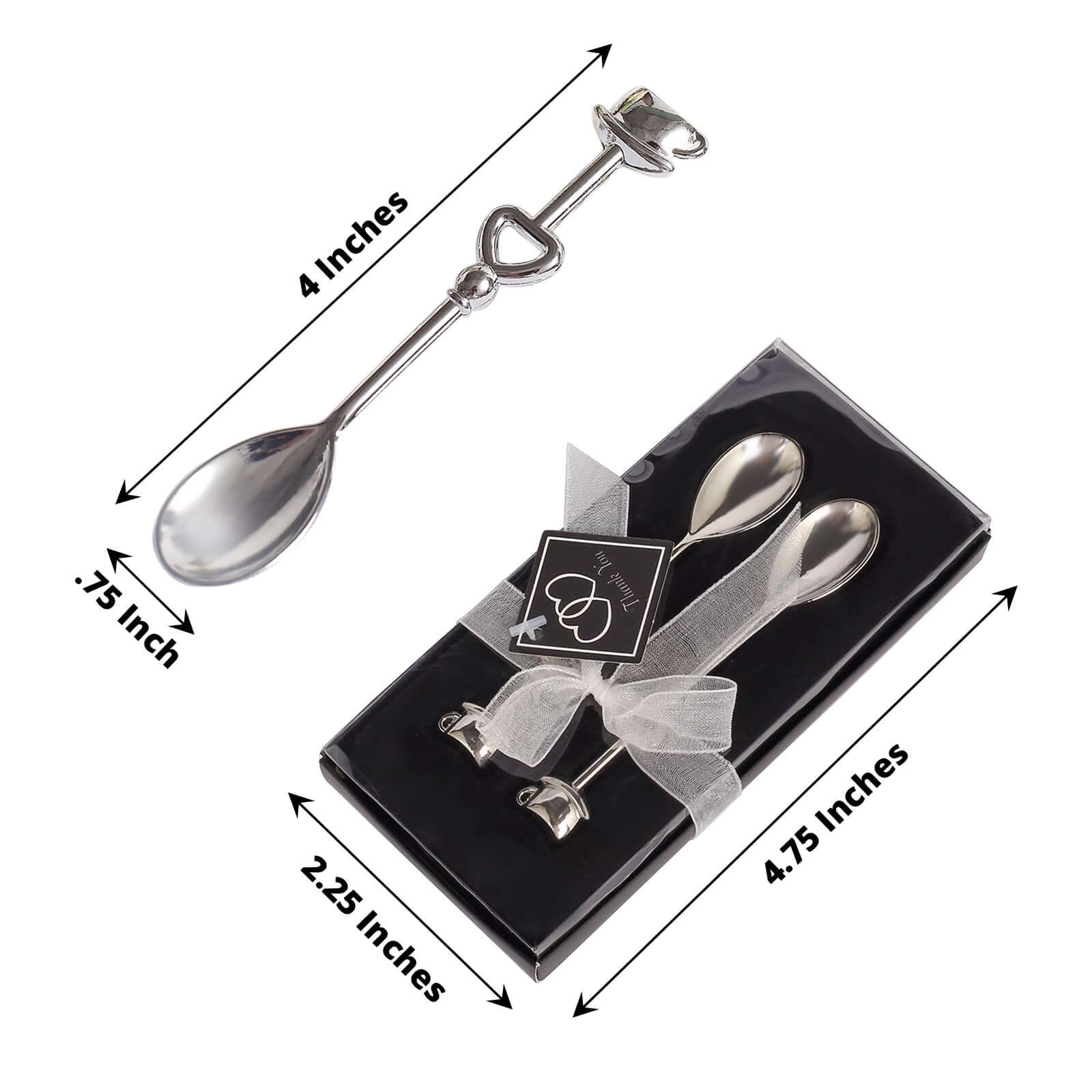 2 Pack 4" Silver Metal Couple Coffee Spoon Set Party Favors, Pre-Packed Wedding Souvenir Gift
