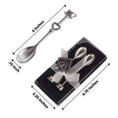 2 Pack 4" Silver Metal Couple Coffee Spoon Set Party Favors, Pre-Packed Wedding Souvenir Gift
