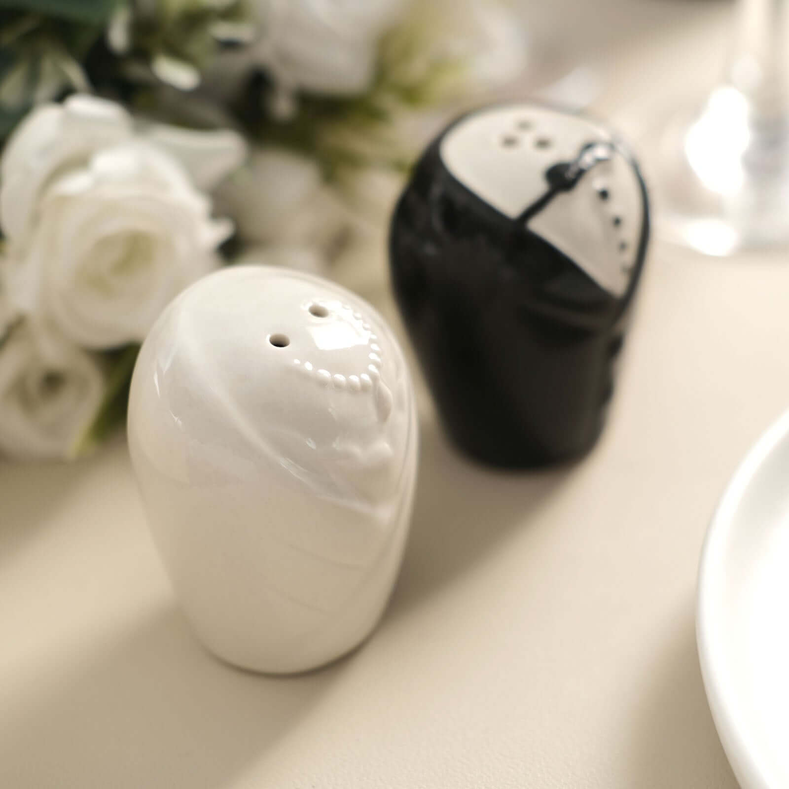 2.5" Bride Groom Ceramic Salt And Pepper Shaker Party Favors Set, Wedding Favors in Pre-Packed Gift Box
