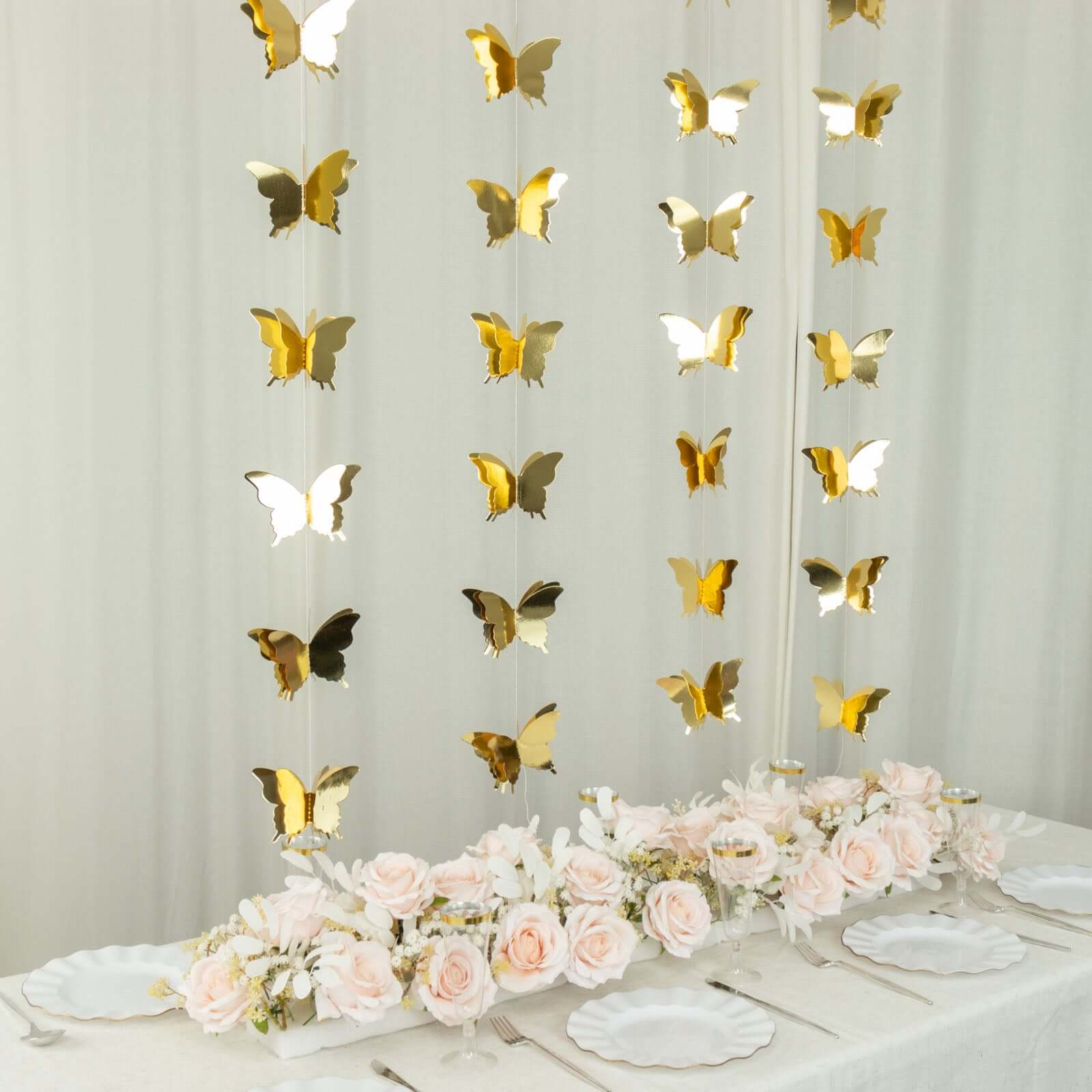 2 Pack 9ft Gold 3D Paper Butterfly Hanging Garland Streamers, Party String Banners
