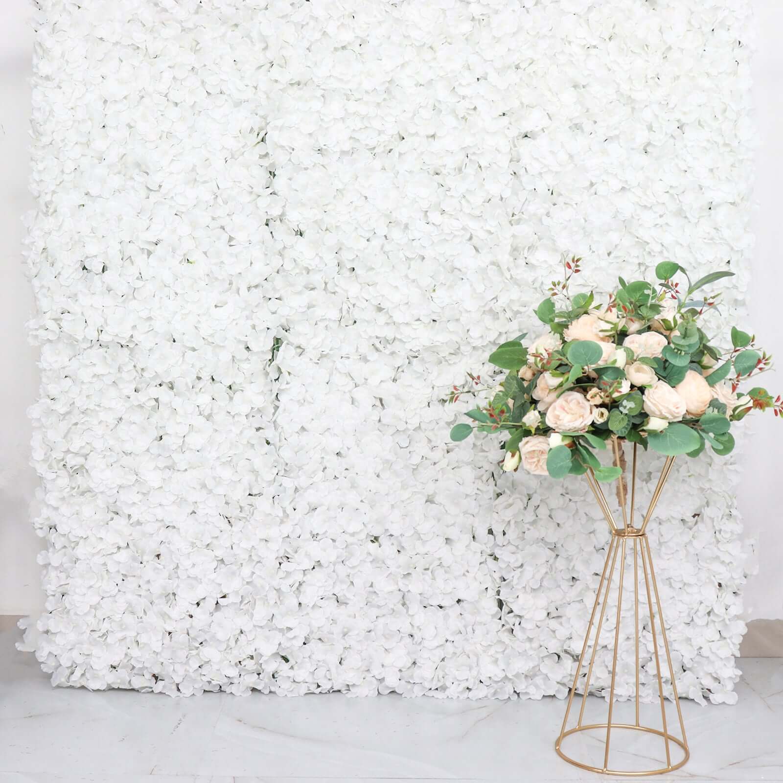 11 Sq ft. White UV Protected Hydrangea Flower Wall Mat Backdrop - 4 Artificial Panels