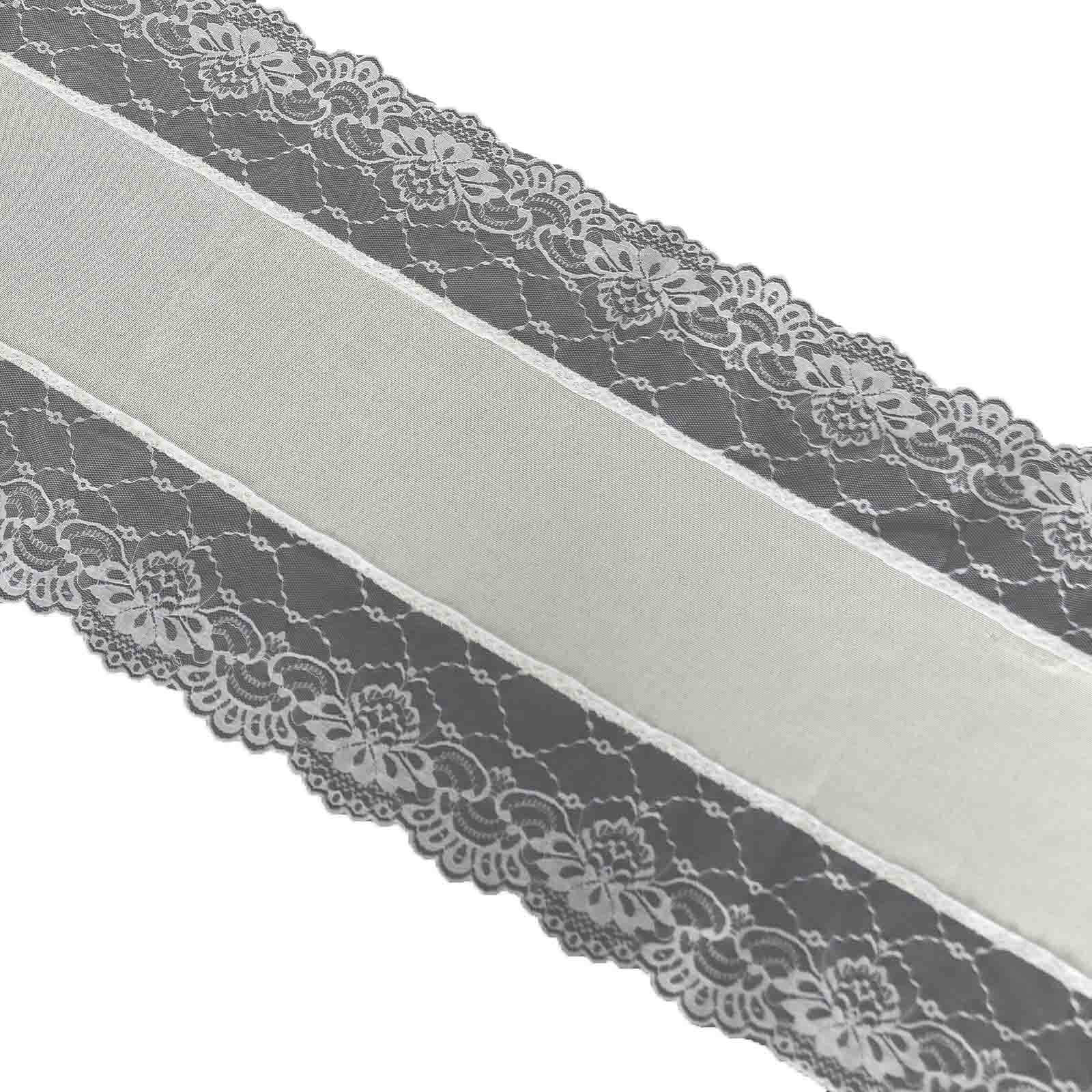 Faux Burlap Jute 16"x108" Table Runner Ivory With White Lace Edging - Rustic Farmhouse Table Linen