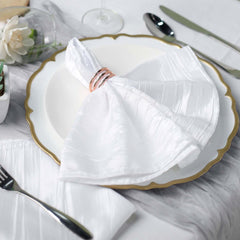 5 Pack Taffeta 20"x20" Napkins White - Accordion Crinkle Style Dinner Napkins for Upscale Dining