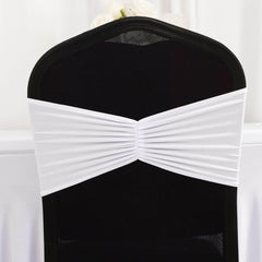 5 Pack Spandex Chair Sashes White Ruffled Style - Wide Easy to Use Stretch Chair Bands for Classy Wedding and Event Decor 8"x13"