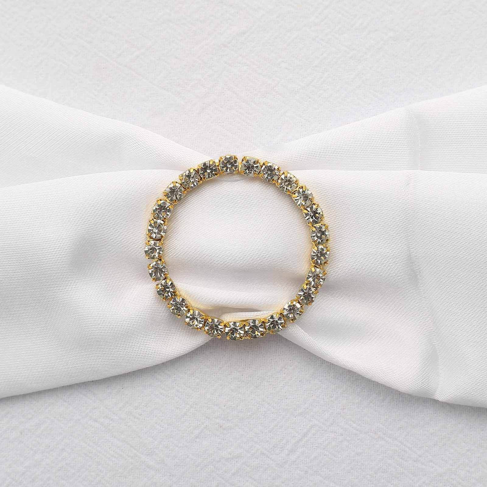 Rhinestone Chair Sash Band Buckle Gold 2" Circle Metal - Glittering Diamond Bow Pin for Chair Sashes & Wedding Decor