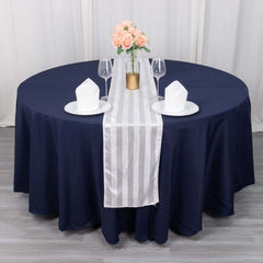 Satin 12"x108" Table Runner White - Stripe Classic Wedding & Event Table Decor