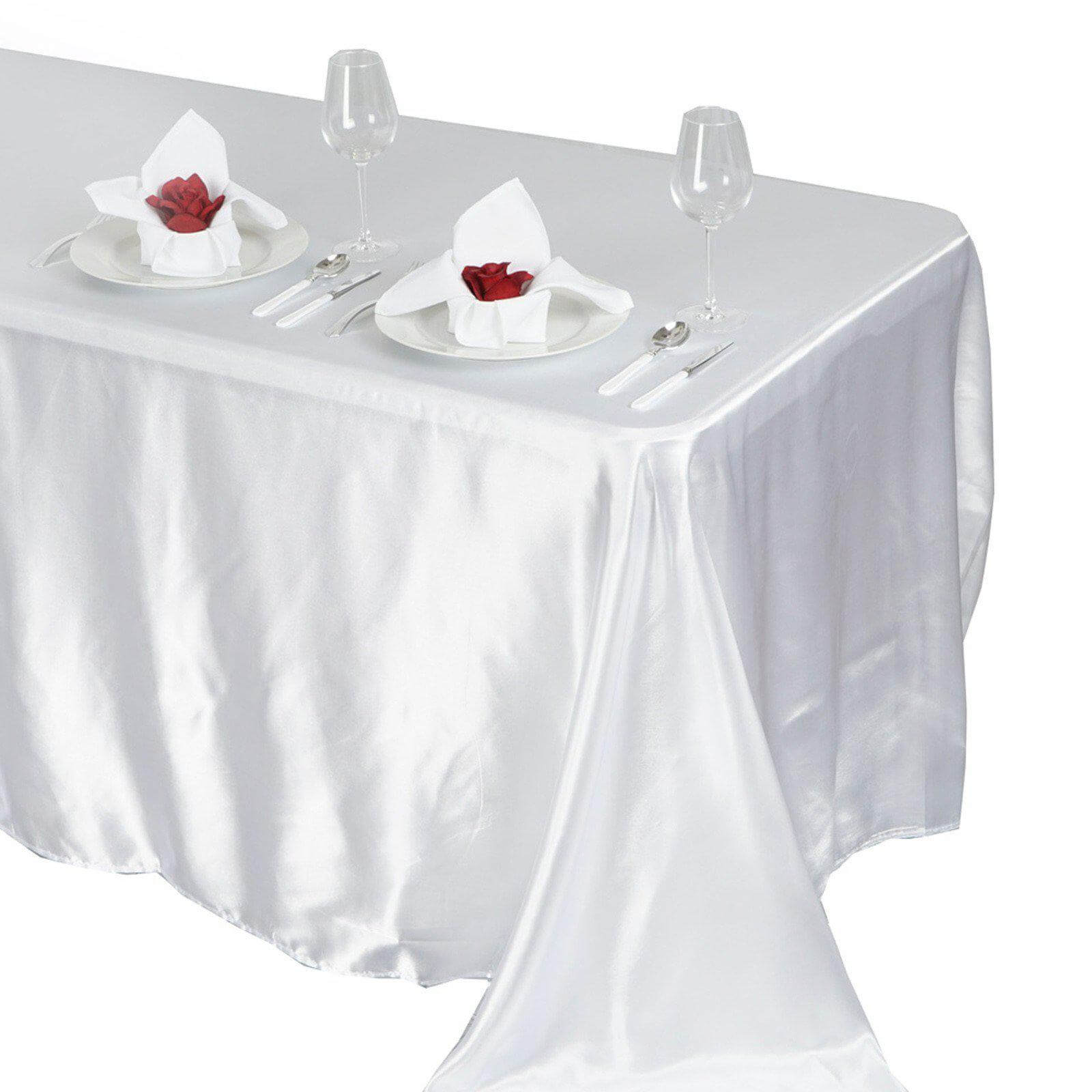 Satin Rectangular 90"x132" Tablecloth White - Seamless Stylish Table Cover for Weddings and Parties