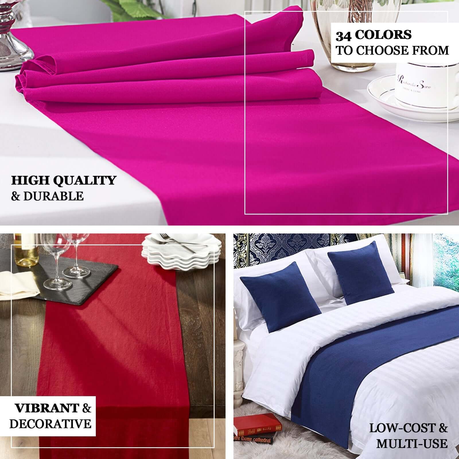 Polyester 12"x108" Table Runner Wine - Durable & Wrinkle-Resistant Table Decor