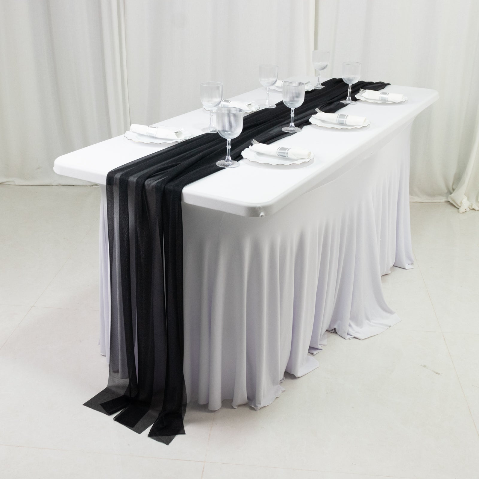 20-Pack 9ft Sheer Table Runners – Black Shimmer Sheer Drapes, Wrinkle-Free
