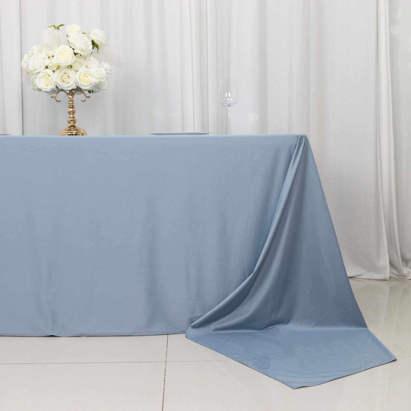 Scuba Rectangular 90"x156" Tablecloth Dusty Blue - Wrinkle Free, Stain Resistant & Seamless Table Cover