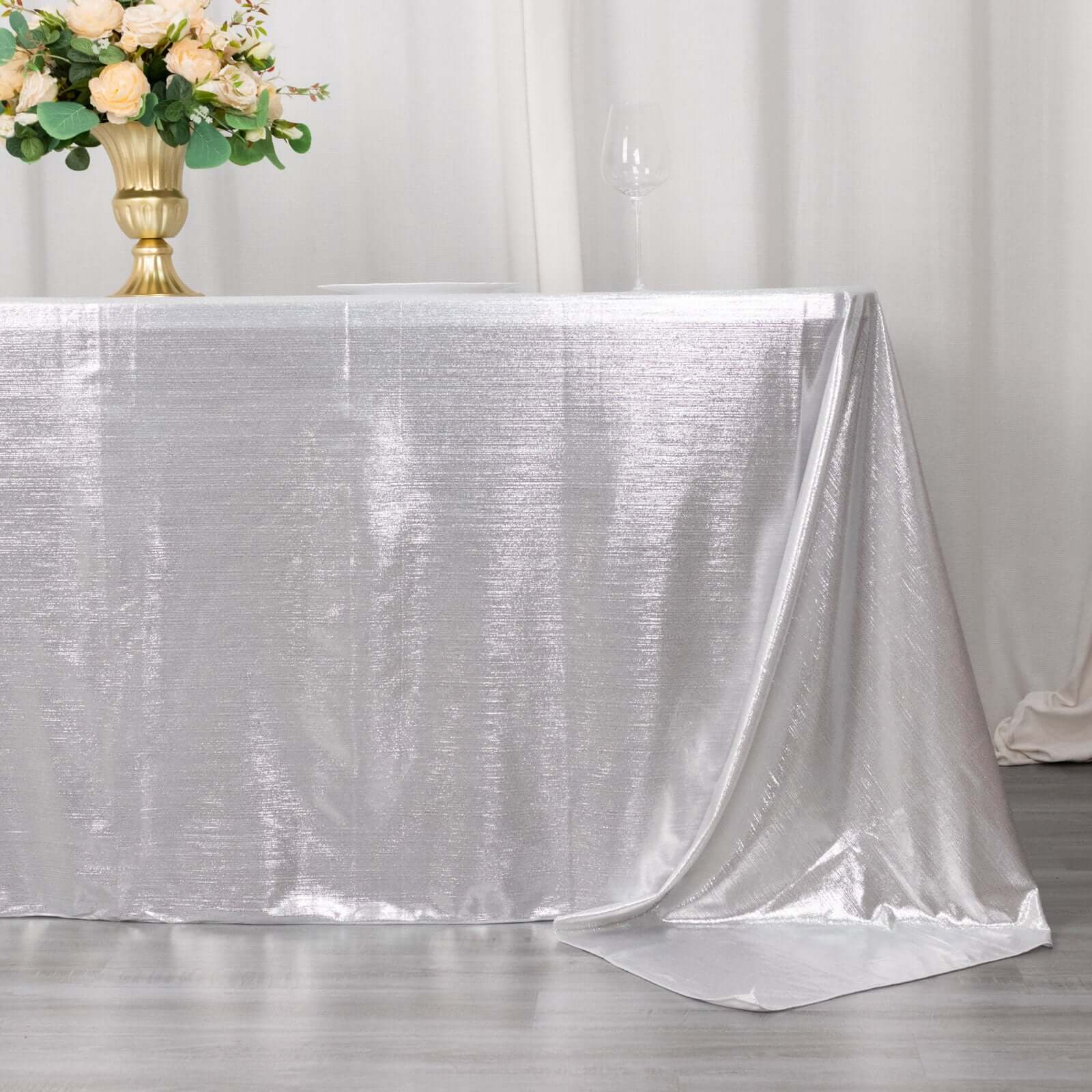 Sequin Dots Polyester 90"x132" Rectangle Tablecloth Shimmering Silver - Seamless, Glittering & Wrinkle Free Table Cover