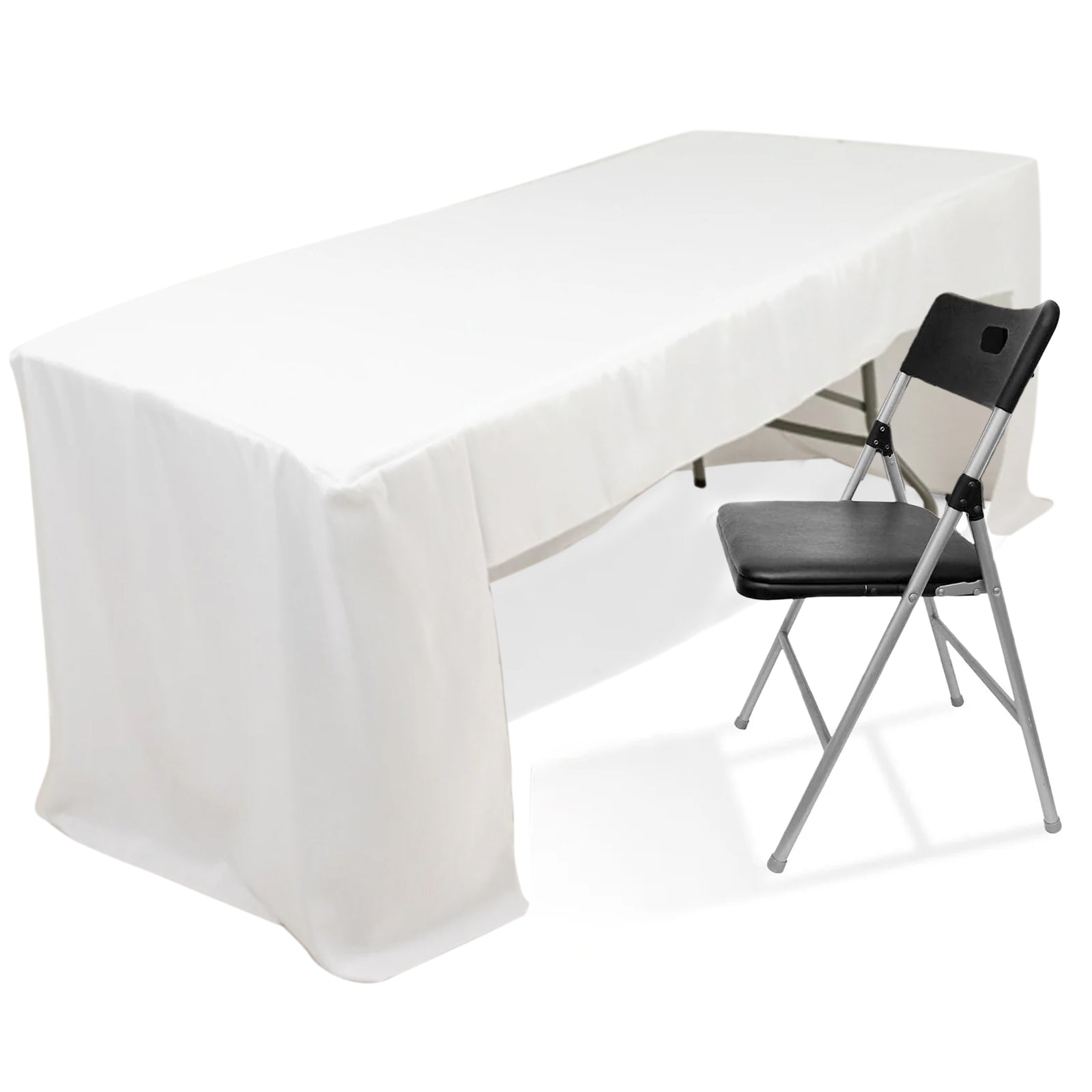 Fitted Polyester 96"x30" Rectangle Tablecloth White with Open Back Design - Easy to Maintain and Wrinkle-Resistant Table Cover for Trade Shows & Displays