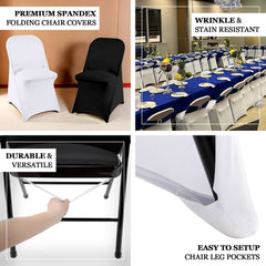 Premium Spandex Chair Cover with Foot Pockets for Folding Chairs White - Stretch Fitted 220GSM Fabric for Weddings & Gatherings