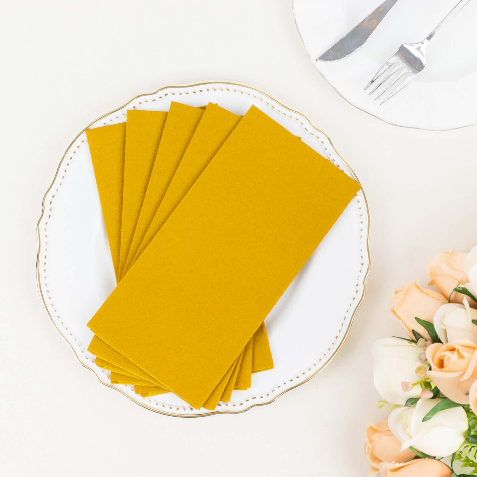 20 Pack Linen-Like Paper 8.5"x4" Napkins Gold - Highly Absorbent & Disposable Airlaid Guest Towels for Special Occasions